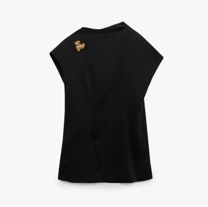 New Zara Gold Button Draped Top - 8513/521